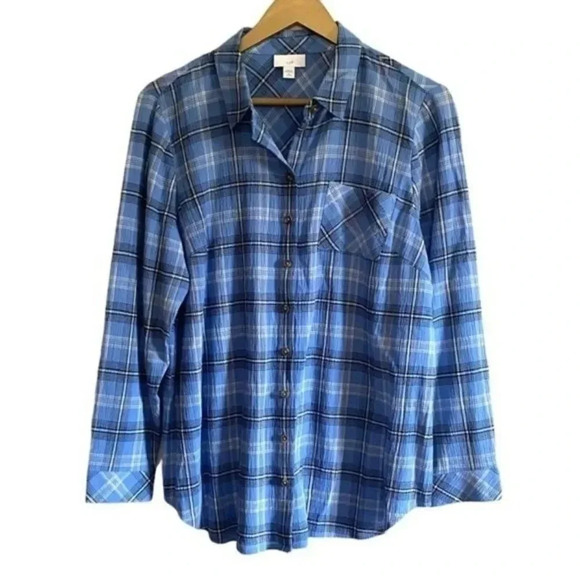 J Jill Blue Plaid Button Down - Picture 1 of 8
